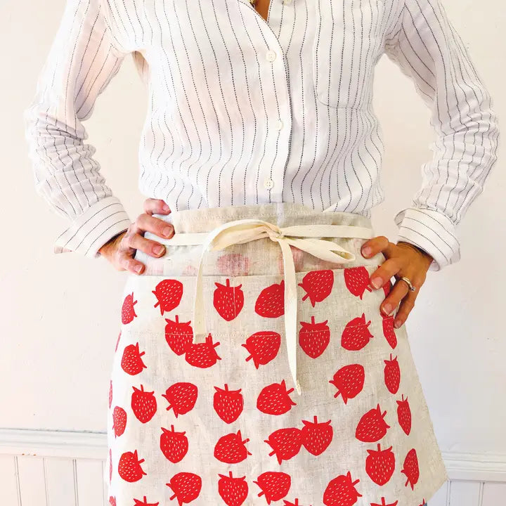 Strawberries Linen Half Apron