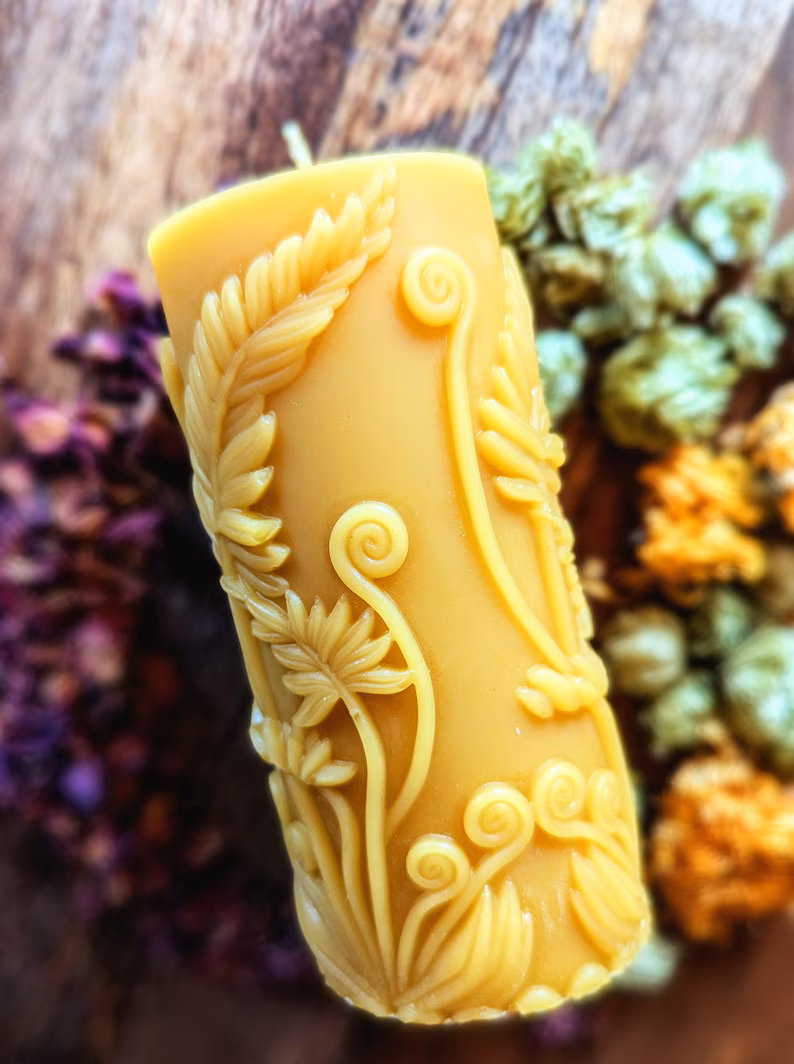 Fiddlehead Fern 100% Beeswax Pillar Candle