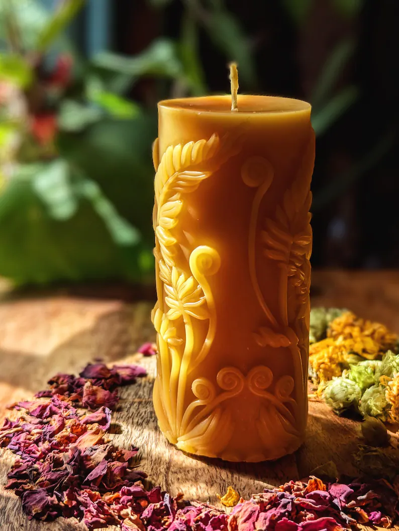 Fiddlehead Fern 100% Beeswax Pillar Candle